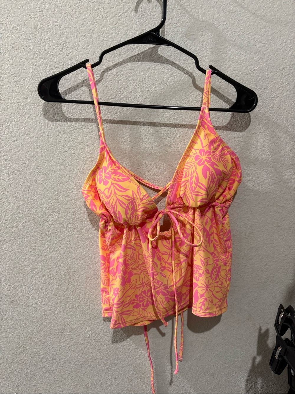 Pink and Yellow Floral Tie-Front Camisole swim Top